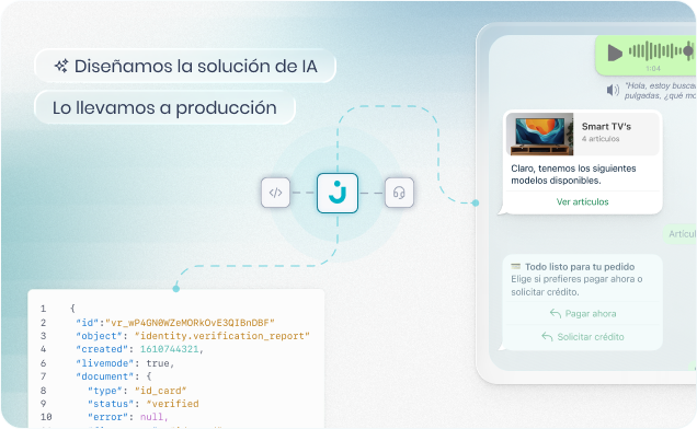 Agente de IA integrado con código, soporte y una experiencia de compra por chat
